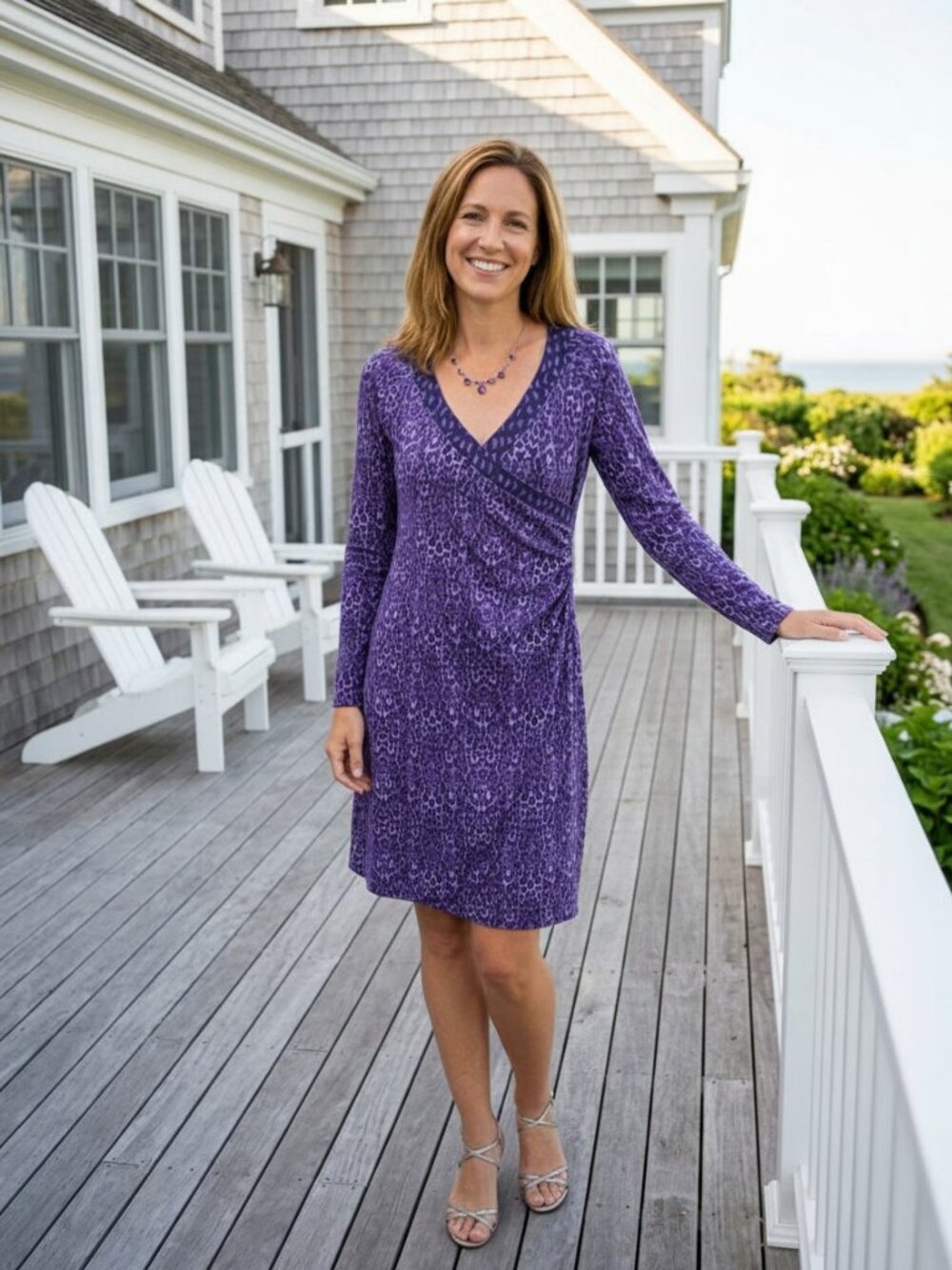 Soft Surroundings Dress Size L Faux Wrap Purple Animal Print
